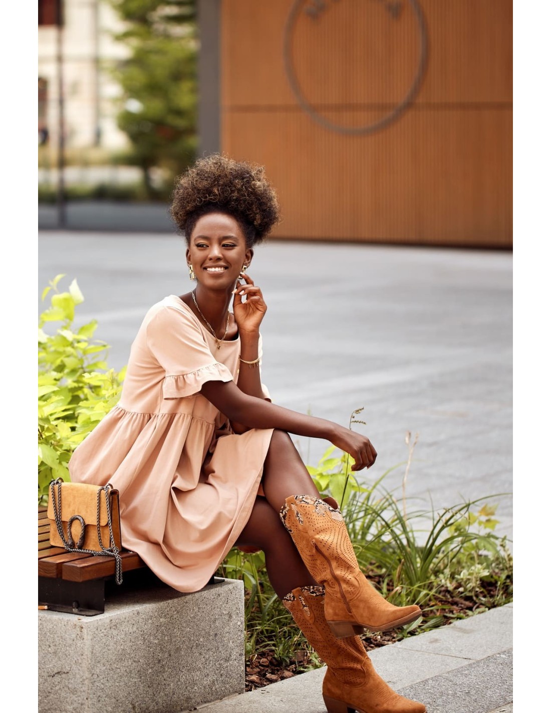 Oversize dress with short sleeves, beige FK530 - Online store - Boutique